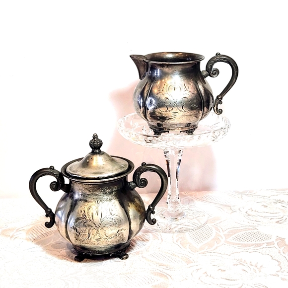 Set Of 4×silver plated sugar and creamer set. By Van Bergh Rochester NY. - Picture 1 of 15